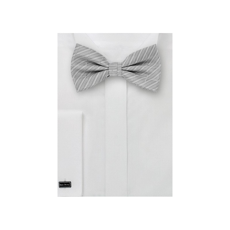 Silver Striped Bow Ties - Bow Tie Set With Matching Pocket Square