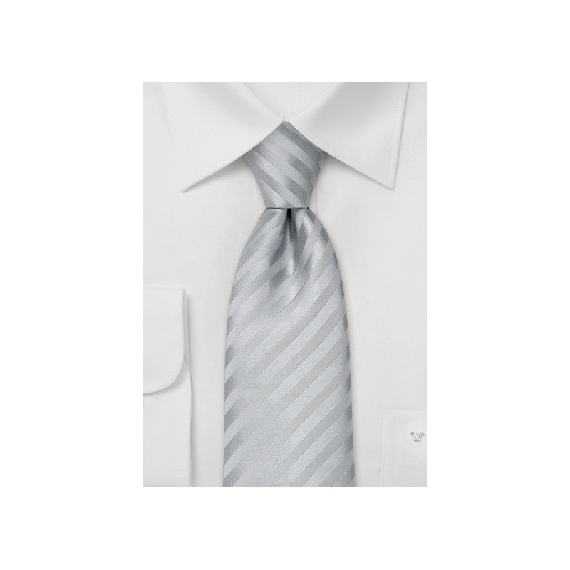 Formal Silver Silk Tie in XL Length