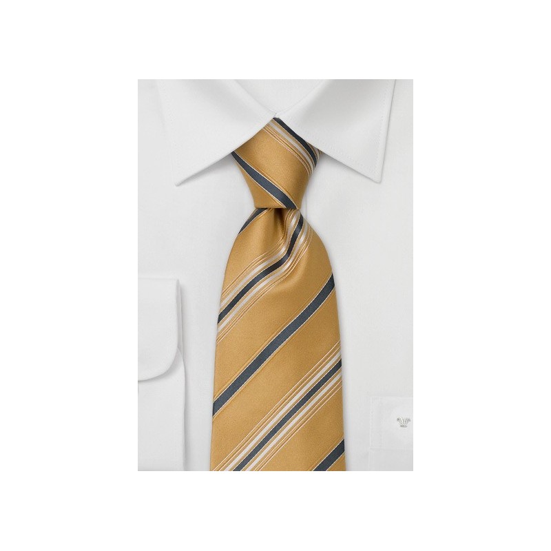 Amber Yellow Striped Tie in XL Length by Cavallieri