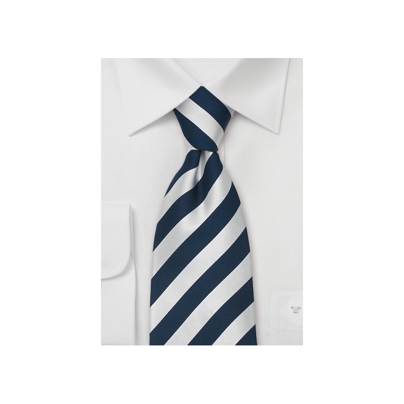 Striped Silk Ties - Blue & Silver striped necktie