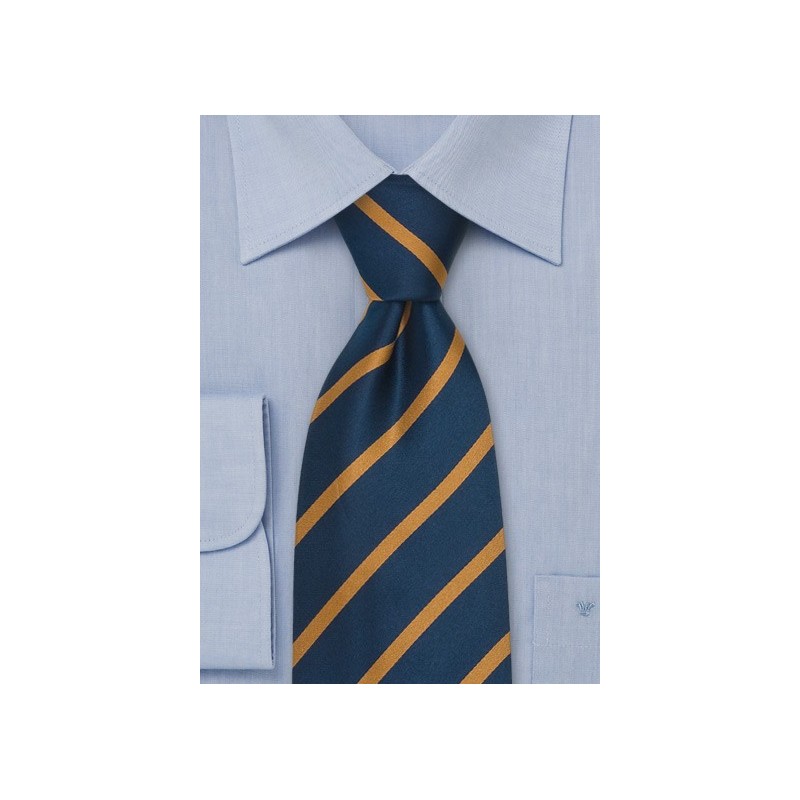 Blue Striped Neck Ties - Blue Silk Tie with Orange Stripes