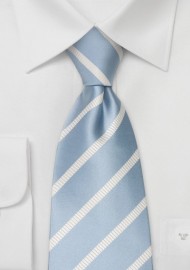 Striped Silk Neckties - Light Blue Tie With White Ribbed Stripe