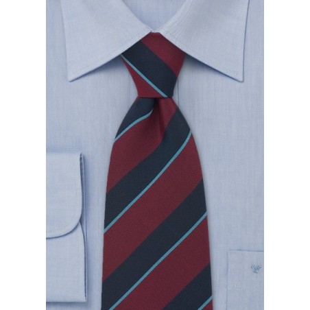 Striped Tie in Wine-Red, Navy, and Light-Blue