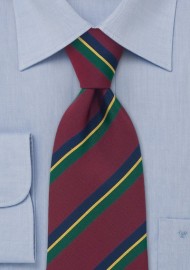 Repp-Striped Tie in Burgundy, Navy, Green, and Yellow