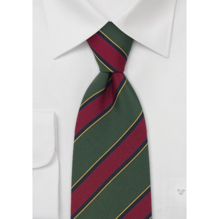 Traditional Striped Tie in Olive, Burgundy, Navy, and Amber