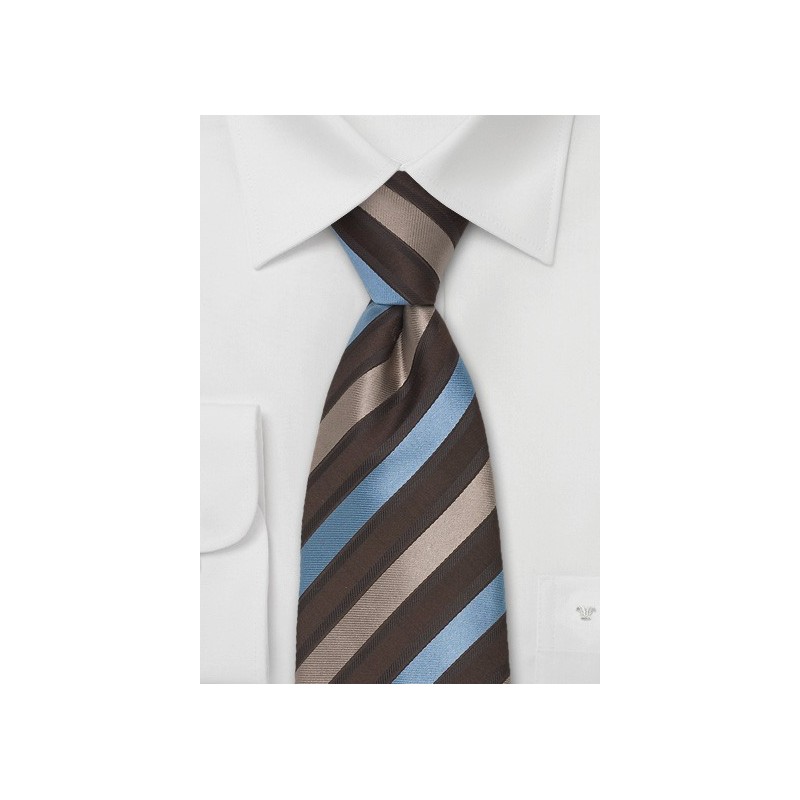 Elegant Mens Tie in Brown, Tan, and Light Blue