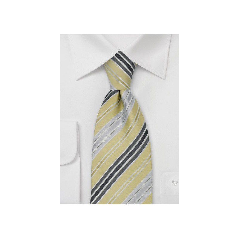 Lime Green and Gray Striped Necktie