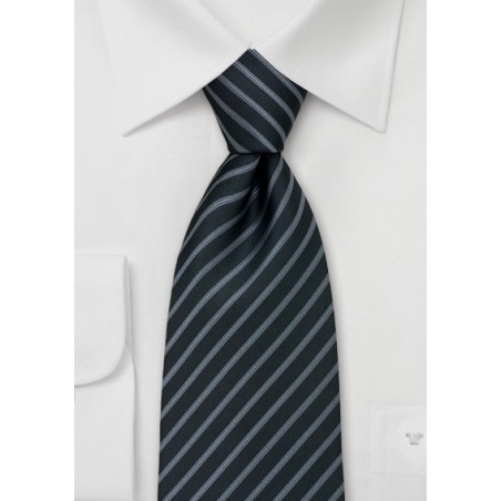 Black Silk Tie With Narrow Silver Stripes