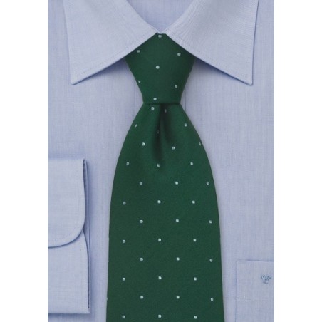 Polka Dot Silk Tie by Chevalier in Hunter Green and Light Blue