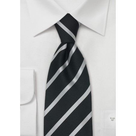 Black and Silver Striped Silk Tie