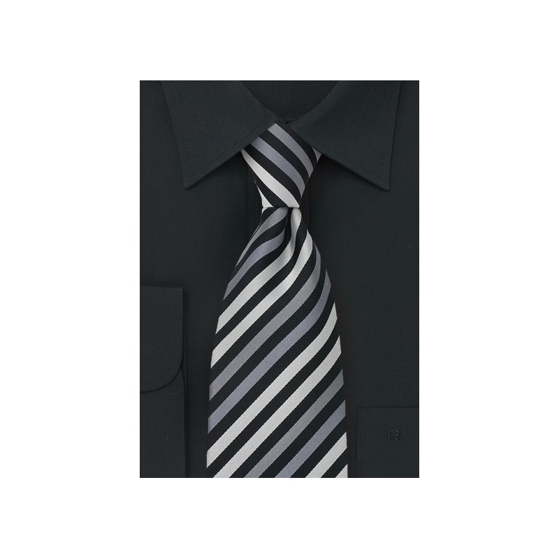 Striped Necktie in Black, Silver, Gray