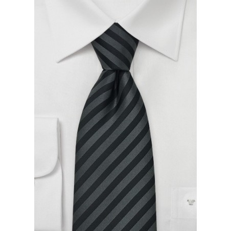 Charcoal Silk Tie With Subtle Stripes