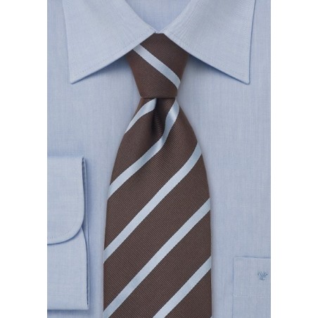 Brown and Baby Blue Striped Silk Tie