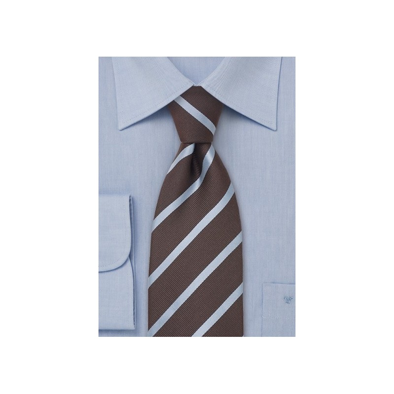 Brown and Blue Striped Tie in XL Size