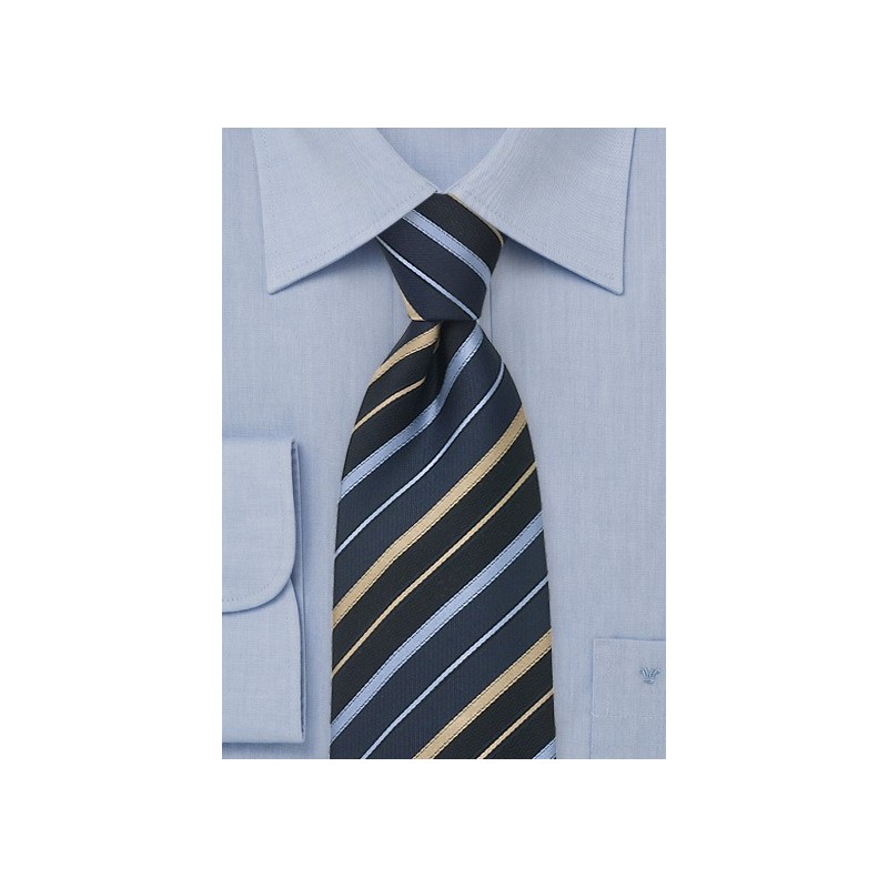 Striped Tie by Chavallieri in Blue, Gold, and Black