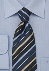 Extra Long Blue and Gold Tie
