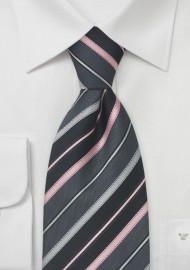 Gray Tie With Striped in Pink and Baby Blue by Cavallieri