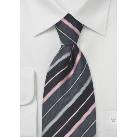 Gray Tie With Striped in Pink and Baby Blue by Cavallieri