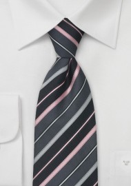 Modern Extra Long Tie in Gray, Pink, and Light Blue