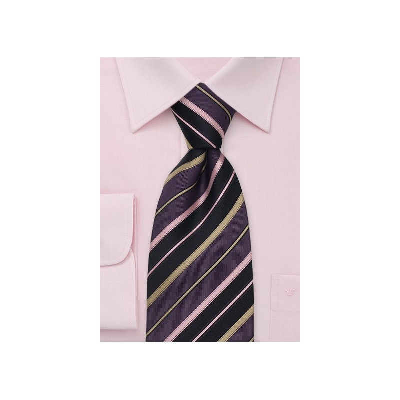Purple, Pink, and Gold Striped Tie in XL Length