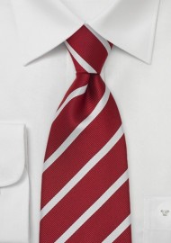 Red & White Striped Silk Tie in XL Length