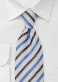 White Tie Brown and Light Blue Stripes