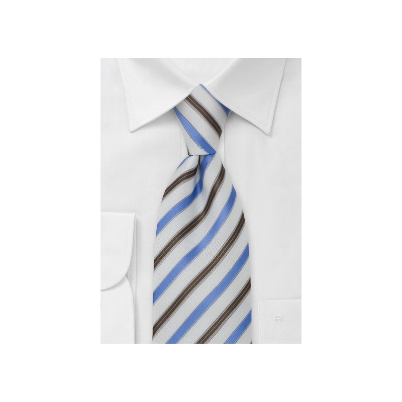 White Tie Brown and Light Blue Stripes