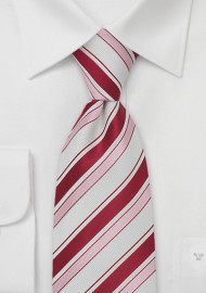 Striped Mens Tie in White, Fuchsia, and Pink