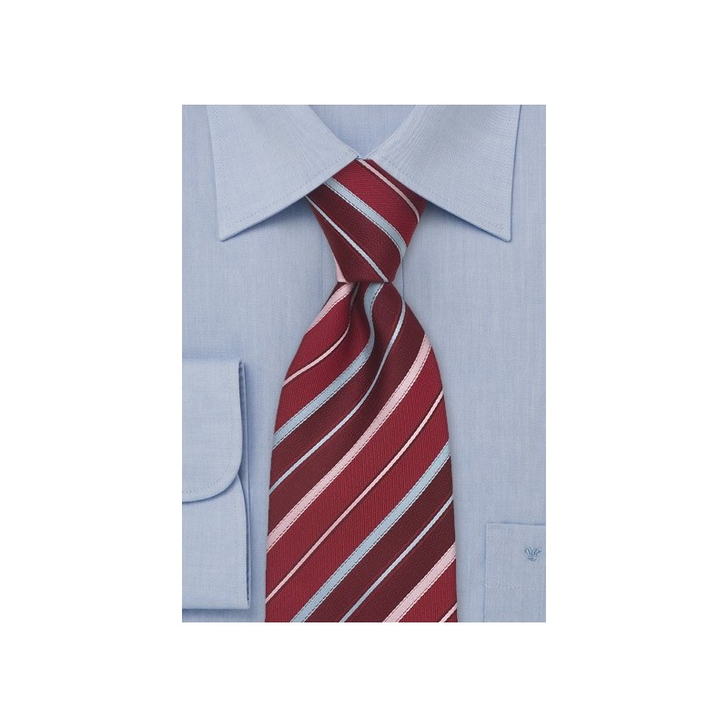 Striped Mens Tie in Red, Pink, and Blue