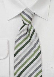 Green, Gray, Silver Striped Mens Tie