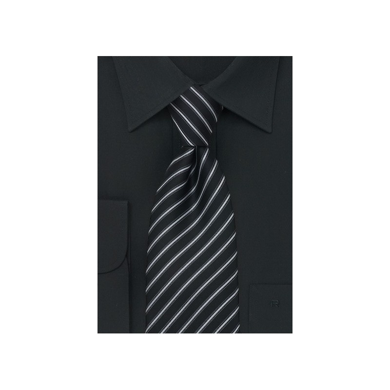 Modern Striped Tie in Black, Silver, and Gray