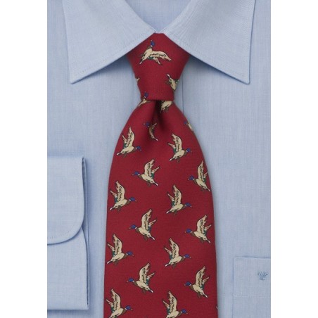 Burgundy Red Silk Tie by LACO with Flying Ducks