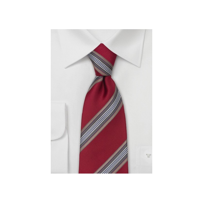 Striped Designer Tie by Laco in Cherry Red, Gray, and Navy
