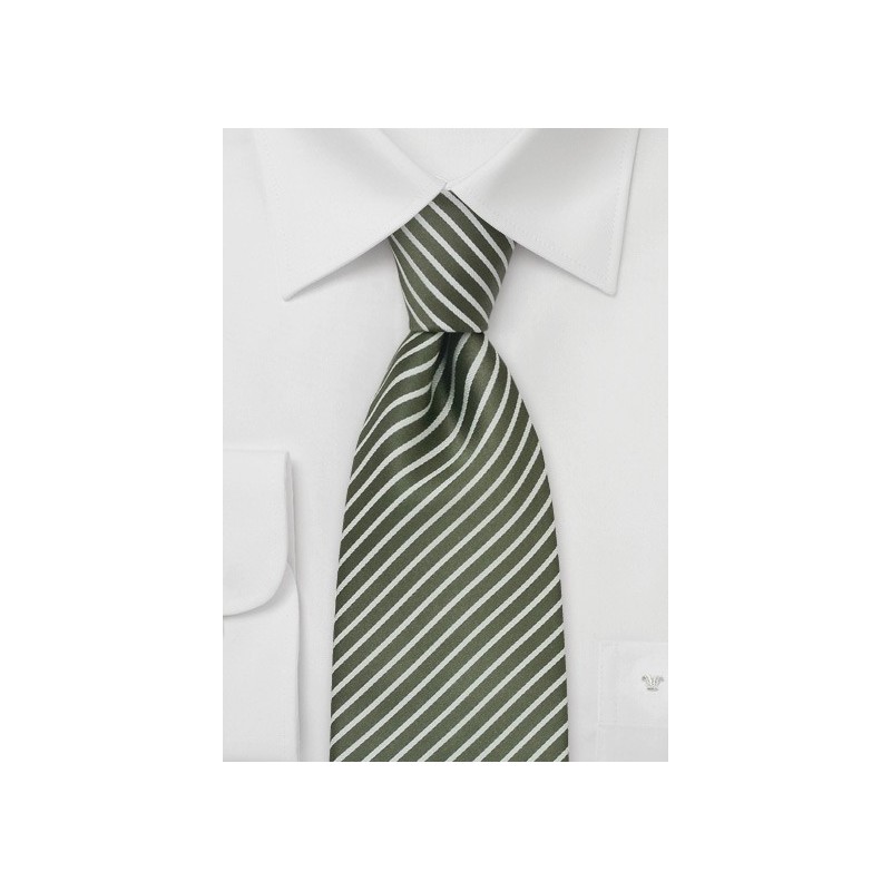 Moss Green and White Silk Tie