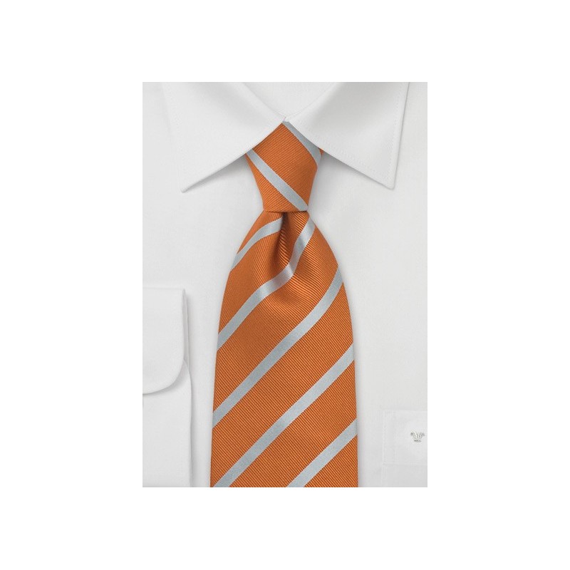 Burned Orange and Silver Striped Silk Tie