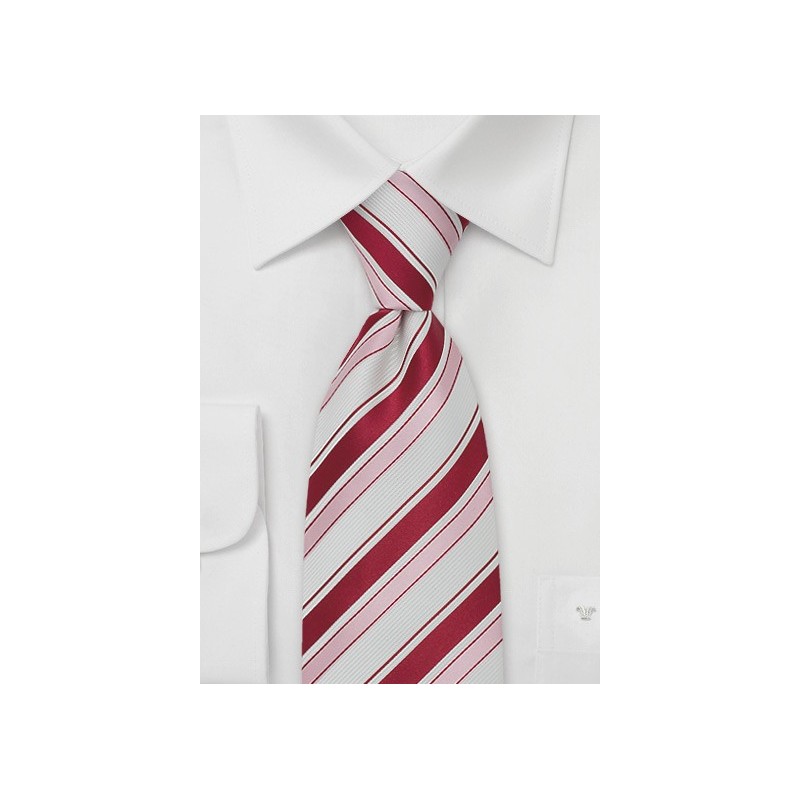 Extra Long Tie in White, Rose, and Hot Pink