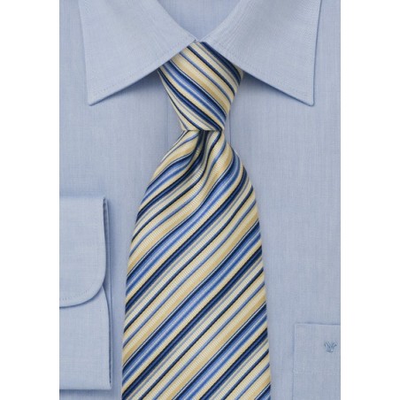 Modern Yellow and Blue Striped Tie by Cavallieri