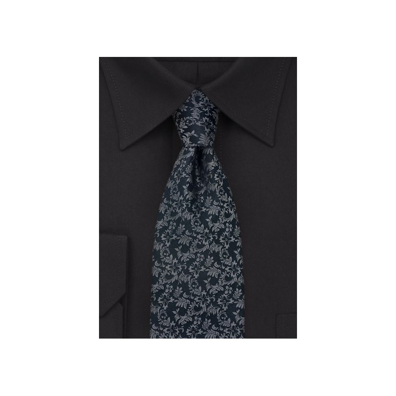Black Tie with Taupe Floral Pattern
