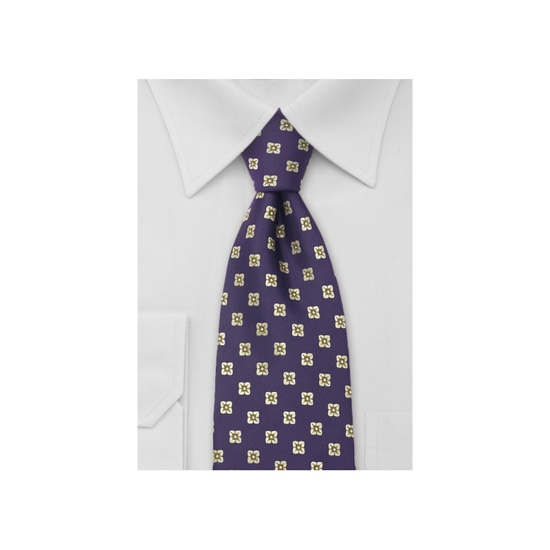 Purple Necktie With Golden Flowers