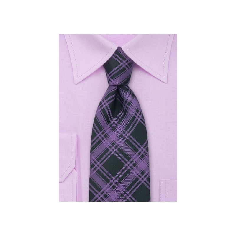Checkered Pattern Necktie in Purple and Black