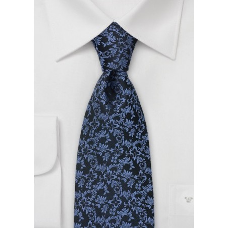 Black Tie with Persian Blue Floral Design