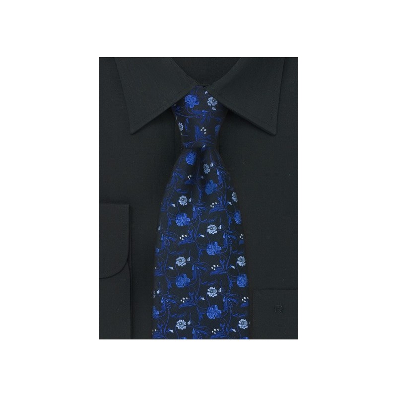 Blue and Black Floral Tie by Chevalier