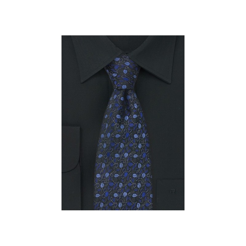 Designer Silk Tie in Charcoal-Gray and Blue