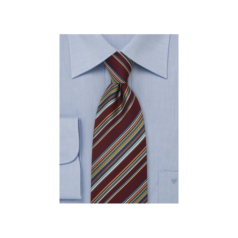 Modern Striped Silk Tie in Burgundy-Red
