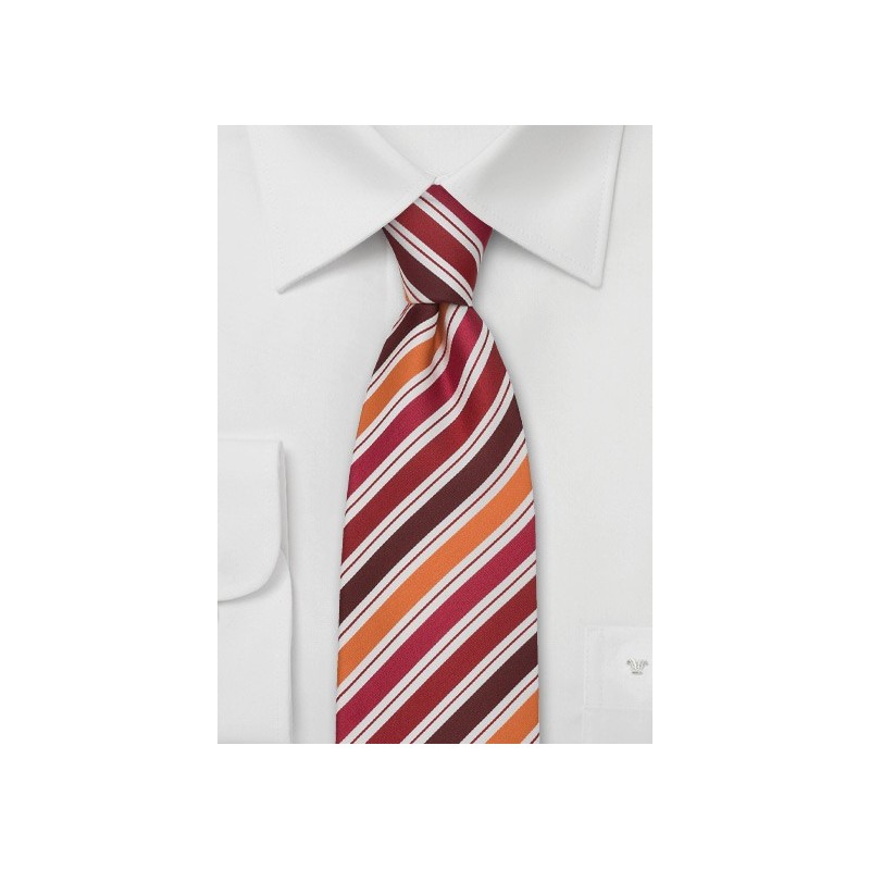 Striped Silk Tie in Orange, White, Red, Burgundy