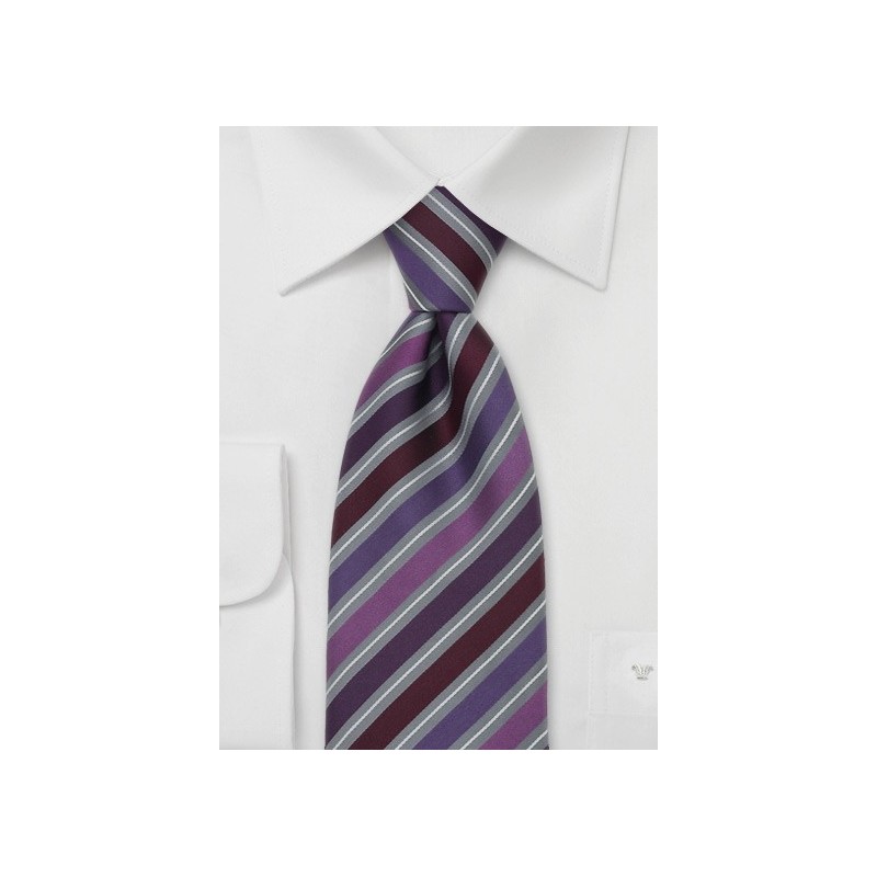 Stripes Silk Tie in Purple Gray