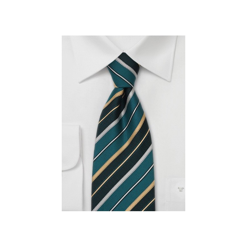 Italian Design Silk Tie in Teal and Gold