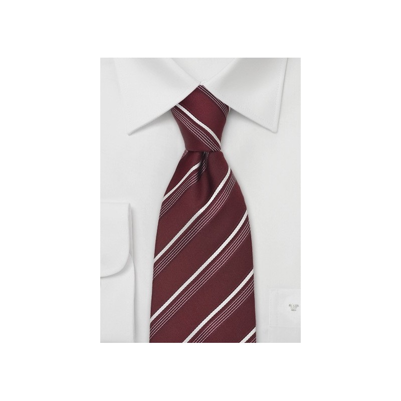 Wine Red Striped Silk Necktie