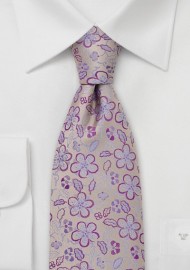 Gold and Purple Floral Silk Tie