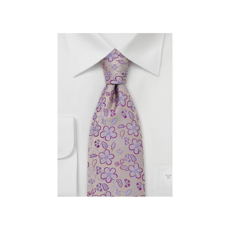 Gold and Purple Floral Silk Tie